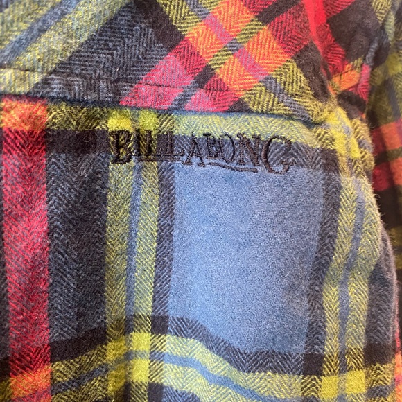 Billabong Men’s large Plaid colourful Casual Button Down Shirt w/ elbow patches - Picture 8 of 8